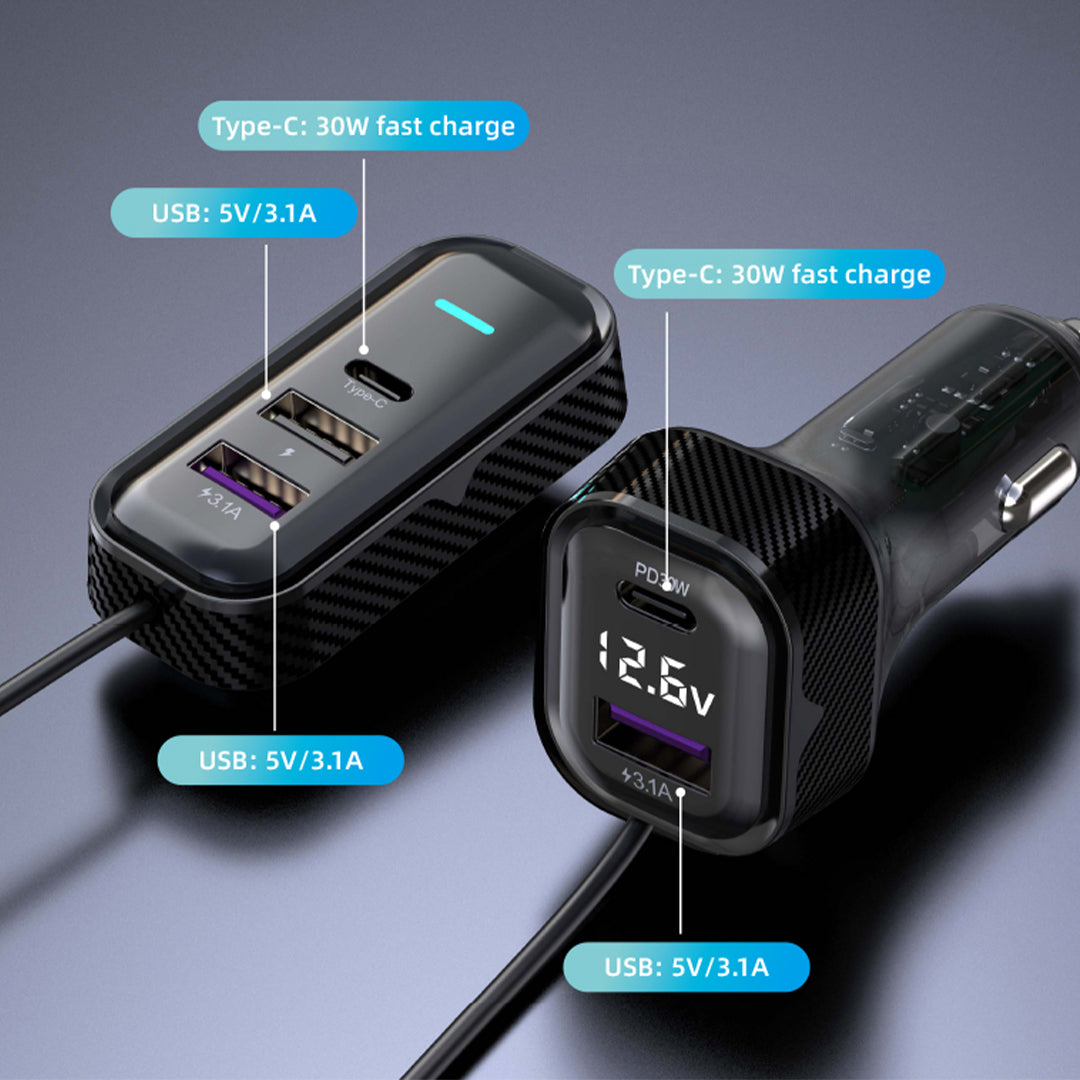 YQ6 PD 30W Fast Charging 2 Type-C + 3 USB Car Charger with 1.5m Extension Wire for iPhone Huawei YQ6 PD 30W Fast Charging 2 Type-C + 3 USB Car Charger with 1.5m Extension Wire for iPhone Huawei